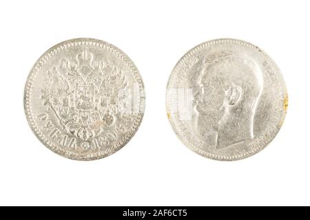 Pièce d'argent russe rouble rouble (1) 1896 Nikolay isolé sur fond blanc Banque D'Images