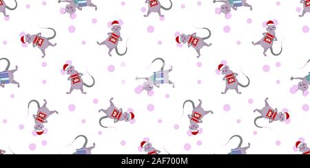 Motif de Noël. Année du Rat. Les souris sont mignon drôle. TEXTILES ENFANTS. Symbole de l'année. 2020.. Illustration de Vecteur