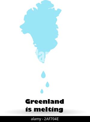 La fonte des glaciers du Groenland. L'île du Danemark. Le réchauffement climatique. L'évolution du climat. La carte du Groenland sur un fond blanc.. Illustration de Vecteur