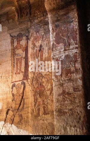L'Éthiopie, du Tigré, Megab, Gheralta escarpement, Debre Maryam Korkor C 13e rock-cut église monastique de l'intérieur, décoration murale peinte 17C Banque D'Images