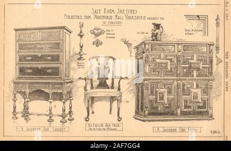 Meubles de salle de vente aux enchères Christies Nunthorpe jacobéen poitrine cabinet fauteuil 1903 Banque D'Images