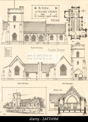 L'église d'un village du 14ème siècle de style gothique anglais. Voir plan, élévations, 1906 Banque D'Images