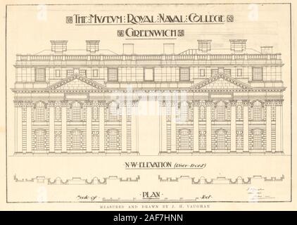 Royal Naval College Museum de Greenwich. River Front elevation par JH Vaughan 1907 Banque D'Images