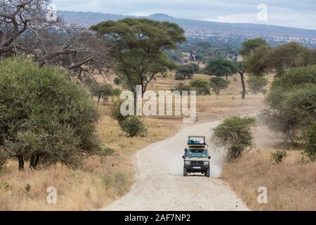 La Tanzanie. Une route dans le parc national de Tarangire. Banque D'Images