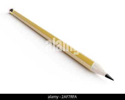 Crayon avec caoutchouc avec ombre isolé sur fond blanc. Le rendu 3D Banque D'Images
