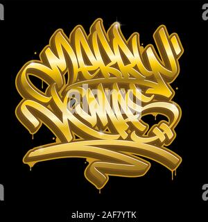 Joyeux Noël carte de voeux lettrage graffiti en style dans des couleurs éclatantes. Illustration de Vecteur