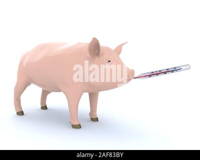 Porc avec thermomètre sur la bouche, grippe porcine concept, 3d illustration Banque D'Images