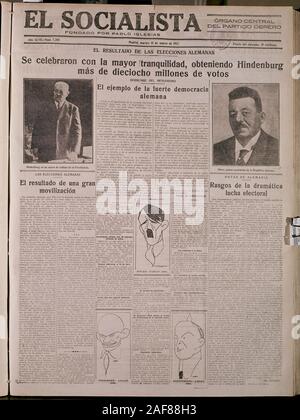 PERIODICO EL SOCIALISTA - 1932. Emplacement : BIBLIOTECA MUNICIPAL. MADRID. L'ESPAGNE. PAUL von Hindenburg. ADOLF HITLER. Ebert. Thaelmann. THEODOR DUESTERBERG. Banque D'Images