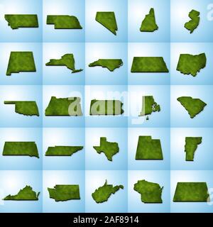 L'herbe 3D des cartes d'État des États-Unis Définir II Banque D'Images