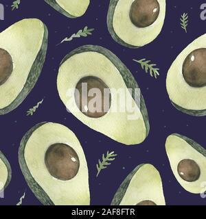 Modèle sans couture d'avocat. Ensemble de l'avocat, coupé en tranches, la moitié des morceaux de feuilles, de graines et de croquis. Fruit d'été Tropical style gravé l'arrière-plan. L'alimentation en détail Banque D'Images