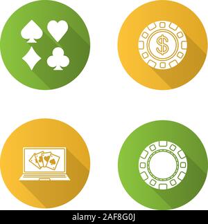 Design plat Casino grande ombre glyph icons set. Jetons de casino, poker en ligne, des cartes à jouer. Silhouette Vector illustration Illustration de Vecteur