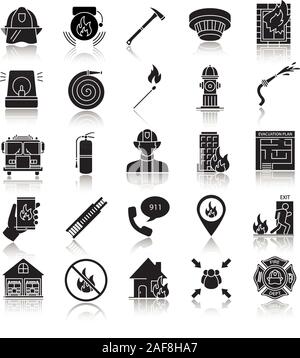 Glyphe d'ombre l'incendie black icons set. Caserne de l'équipement. Illustrations vectorielles Illustration de Vecteur