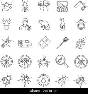 Linéaire antiparasitaires icons set. L'Extermination. Les animaux nuisibles et les insectes. Fine ligne contour des symboles. Illustrations vectorielles contours Illustration de Vecteur