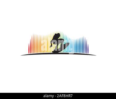 Silhouette of man playing snowboard en face d'aurora borealis Illustration de Vecteur