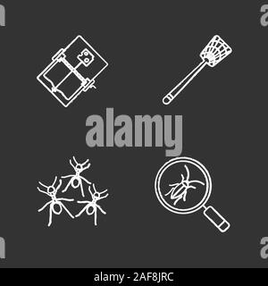 Chalk antiparasitaires icons set. La recherche de blattes, tapette à mouche, piège à souris, fourmis. Illustrations vectorielles chalkboard Illustration de Vecteur