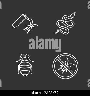 Chalk antiparasitaires icons set. Serpent, punaise de lit, les appâts, les blattes cafards stop. Illustrations vectorielles chalkboard Illustration de Vecteur