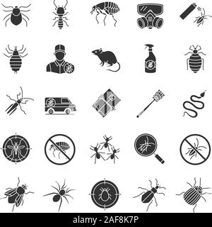 Glyphe antiparasitaires icons set. L'Extermination. Les animaux nuisibles et les insectes. Symboles de Silhouette. Vector illustration isolé Illustration de Vecteur