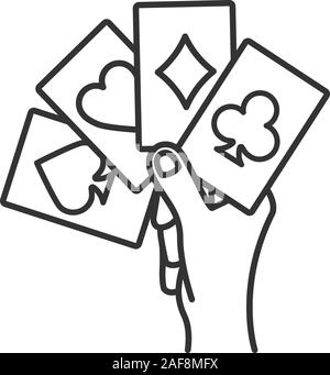 Main tenant quatre as icône linéaire. Les cartes à jouer. Le Poker. Kare. Fine ligne illustration. Symbole de contour. Dessin vectoriel aperçu isolés Illustration de Vecteur