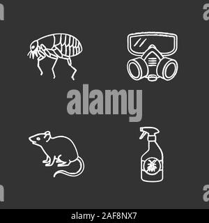 Chalk antiparasitaires icons set. Répulsif insectes, marché aux puces, un respirateur, rongeur. Illustrations vectorielles chalkboard Illustration de Vecteur