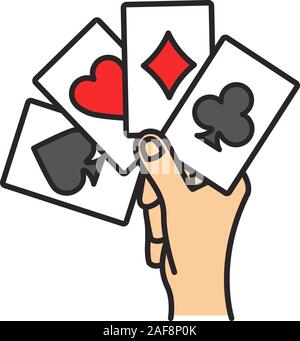 Main tenant quatre acescolor icône. Les cartes à jouer. Le Poker. Kare. Vector illustration isolé Illustration de Vecteur