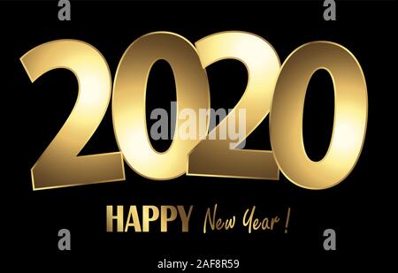 Bonne année 2020 avec les numéros de messages d'or et fond noir Illustration de Vecteur