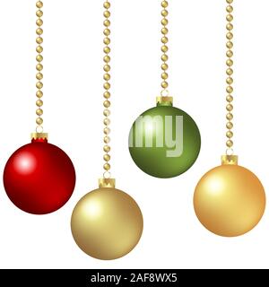 Vecteur EPS 10 boules de noël suspendues concept d'arrière-plan de couleur rouge, vert et or Illustration de Vecteur