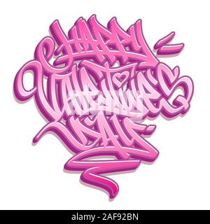 Happy Valentine's Day style graffiti rose avec lettrage couleurs personnalisables. Isolé sur fond blanc. Illustration de Vecteur