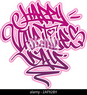 Happy Valentine's Day card en style graffiti en rose et rouge. Illustration de Vecteur
