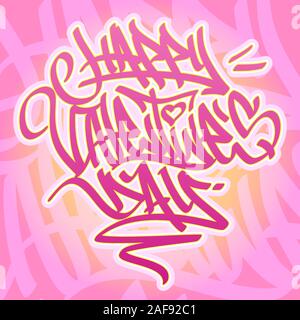 Happy Valentine's Day card en style graffiti avec des couleurs vibrantes. Illustration de Vecteur