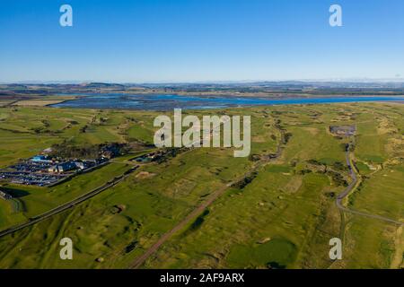 Vue détaillée de la topographie de l'ancien parcours de St Andrews. Parcours de golf écossais. Banque D'Images