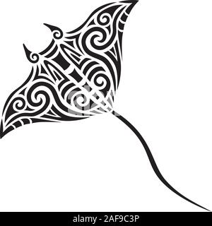 Sting Ray Manta ou tribal tatouage maori koru stylisé design idéal pour la conception de tatouage - changement de couleur facile Illustration de Vecteur