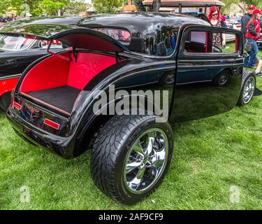 Un bâtiment restauré et modifié 1932 Ford Deuce Coupe hot rod, construit à partir d'une Ford Model B dans la Moab Action Avril Car Show dans Moab, Utah. Banque D'Images