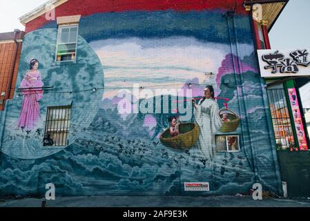 TORONTO, CANADA - novembre 2019 Partie de graffiti dans la région de Chinatown Toronto au cours de la journée Banque D'Images