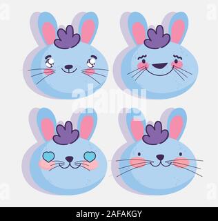 Émoticônes kawaii cartoon visages émoticônes lapin vector illustration Illustration de Vecteur