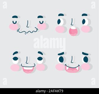 Émoticônes kawaii cartoon visages expressions humaines set vector illustration Illustration de Vecteur