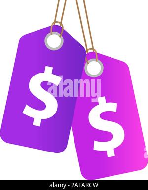 Tag Shopping avec le signe du dollar, l'icône modèle plat. Tags, label isolé sur fond blanc. Illustration vectorielle, clip art Illustration de Vecteur