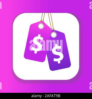 Tag Shopping avec le signe du dollar, l'icône modèle plat. Tags, label isolé sur fond blanc. Illustration vectorielle, clip art Illustration de Vecteur