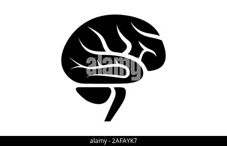 L'icône du cerveau, modèle plat, noir, isolé sur fond blanc. Silhouette simplement sur fond blanc, vector illustration. Illustration de Vecteur