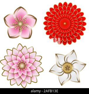 Set de décorations fleurs géométriques et le nouvel an chinois Illustration de Vecteur