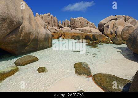 Der extrem schwer erreichbare Traumstrand Anse marron, marron, La Source auch Insel La Digue, Seychellen Banque D'Images