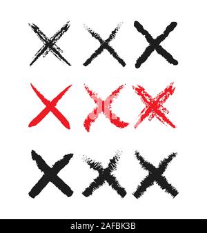 Jeu de l'intersection de lignes sous la forme d'une croix ou la lettre X. Une trace de la brosse. Isolé sur un fond blanc. Illustration de Vecteur