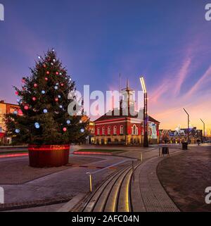 Les lumières de Noël au crépuscule à Stockton-on-Tees, Stockton on Tees, Angleterre, Royaume-Uni Banque D'Images