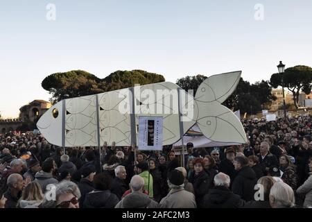 14 décembre 2019 : Des dizaines de milliers de manifestants à partir de la ''' dans 'le mouvement de Sardine piazza San Giovanni à Rome. Le groupe a été formé pour s'opposer à la Ligue d'extrême droite dirigé par Matteo Salvini. Crédit : Matteo Trevisan/ZUMA/Alamy Fil Live News Banque D'Images