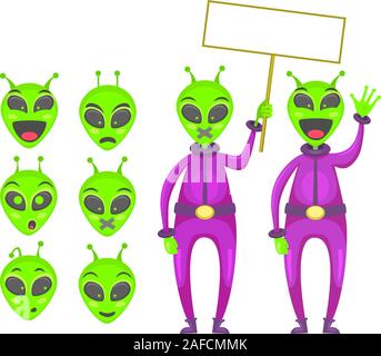 Vector illustration permanente des étrangers. Alien holding blank signs. Illustration de Vecteur