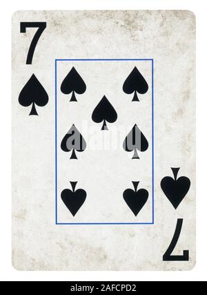 Sept de pique Vintage playing card - isolated on white (chemin inclus) Banque D'Images