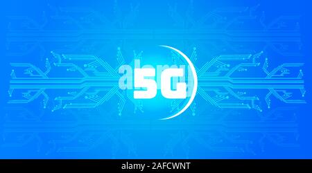 5G Réseau de communication en ligne systèmes sans fil nouvelle génération cinquième concept de connexion internet haute vitesse de fond de circuit bannière horizontale vector illustration Illustration de Vecteur