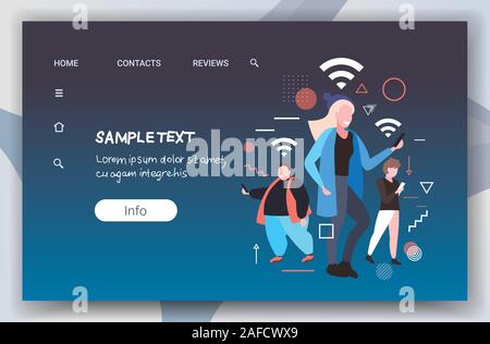 Les personnes qui utilisent les réseaux sociaux smartphones 5g sans fil connexion système concept communication horizontale pleine longueur copy space vector illustration Illustration de Vecteur