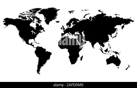 Noir blanc comme une carte du monde sur un fond blanc. Carte du monde monochrome Vector modèle pour site web, la conception, la couverture, les rapports annuels, l'infographie. Fla Illustration de Vecteur