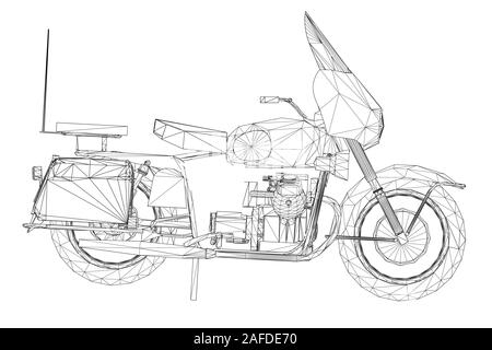 Wireframe moto faite de lignes noires isolé sur un fond blanc. Vue de côté. Vector illustration. Illustration de Vecteur