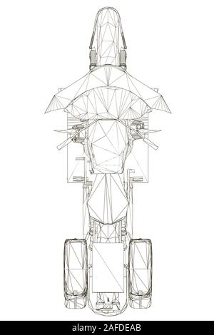 Wireframe moto faite de lignes noires isolé sur un fond blanc. Vue de dessus. Vector illustration. Illustration de Vecteur